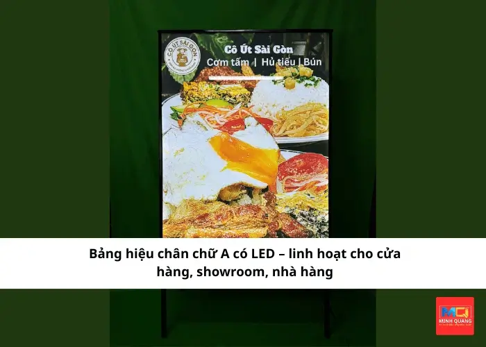 Bảng hiệu chân chữ A có LED – linh hoạt cho cửa hàng, showroom, nhà hàng